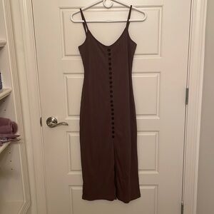 Tera’s Threads Brown Ribbed Spaghetti Strap Midi Dress